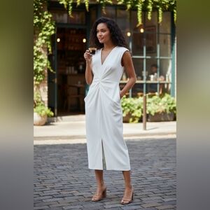 Donna Karan Ivory Ruched Sheath Midi Dress NWT | Discontinued Color